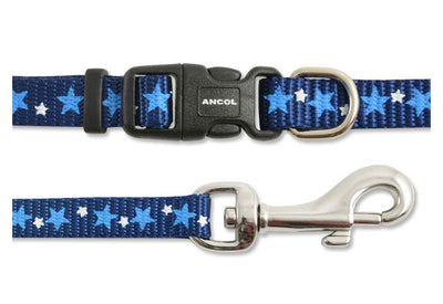 Ancol Sml Bite Collar & Lead Set Stars Blue